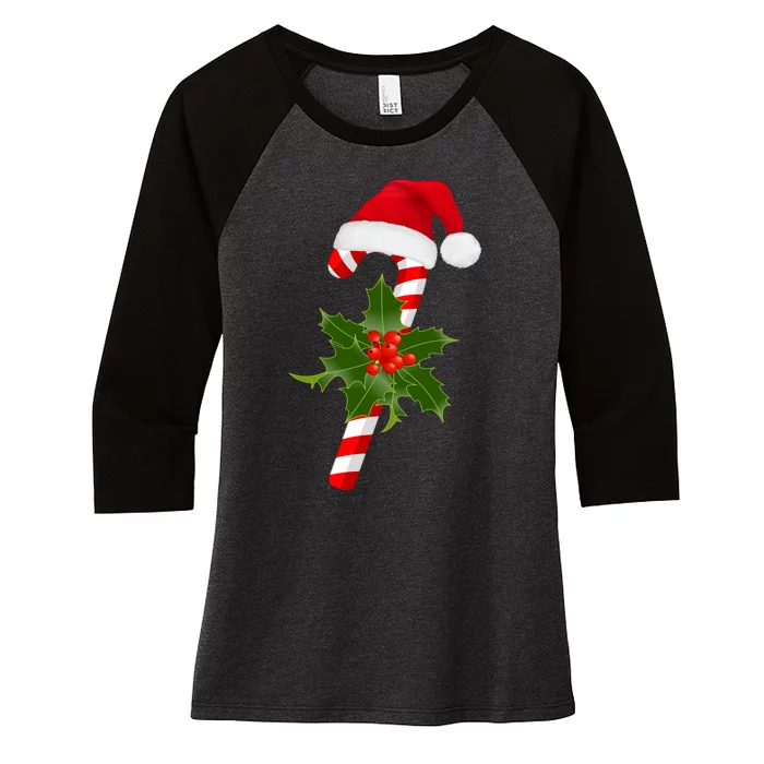 Christmas Jolly Candy Cane Women's Tri-Blend 3/4-Sleeve Raglan Shirt