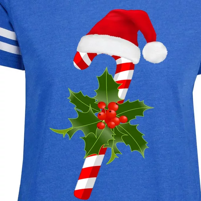 Christmas Jolly Candy Cane Enza Ladies Jersey Football T-Shirt