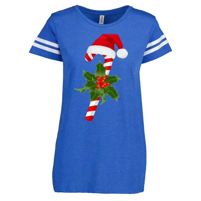 Christmas Jolly Candy Cane Enza Ladies Jersey Football T-Shirt