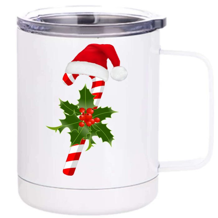 Christmas Jolly Candy Cane Front & Back 12oz Stainless Steel Tumbler Cup