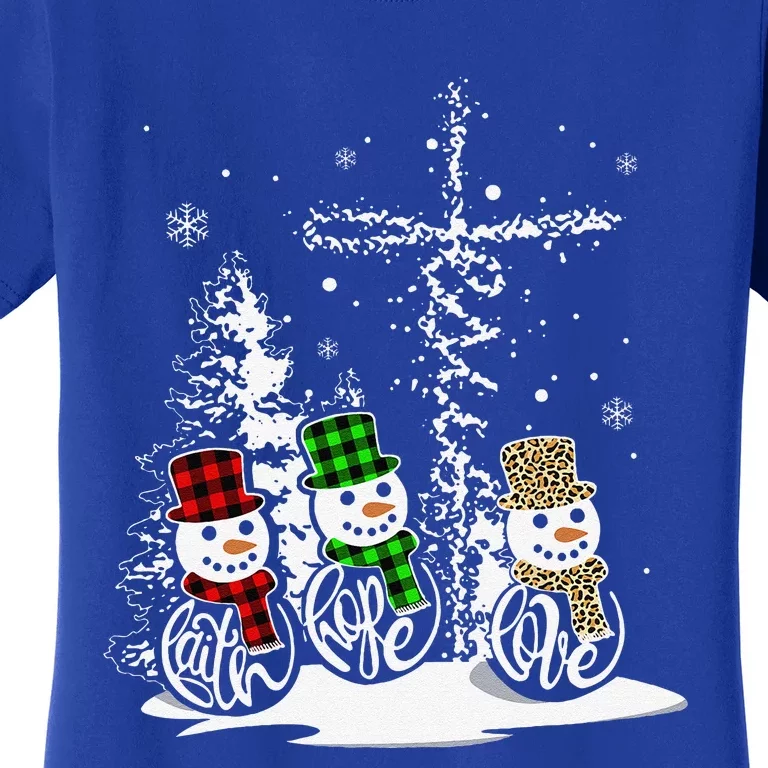 Christmas Jesus Faith Hope Love Snowman Christian Xmas Funny Women's T-Shirt