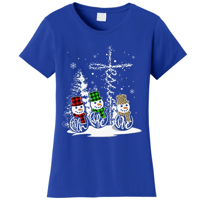 Christmas Jesus Faith Hope Love Snowman Christian Xmas Funny Women's T-Shirt