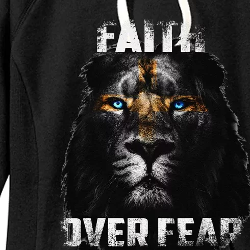 Christian Jesus Faith Over Fear Religious Lion Of Judah Women's Fleece Hoodie