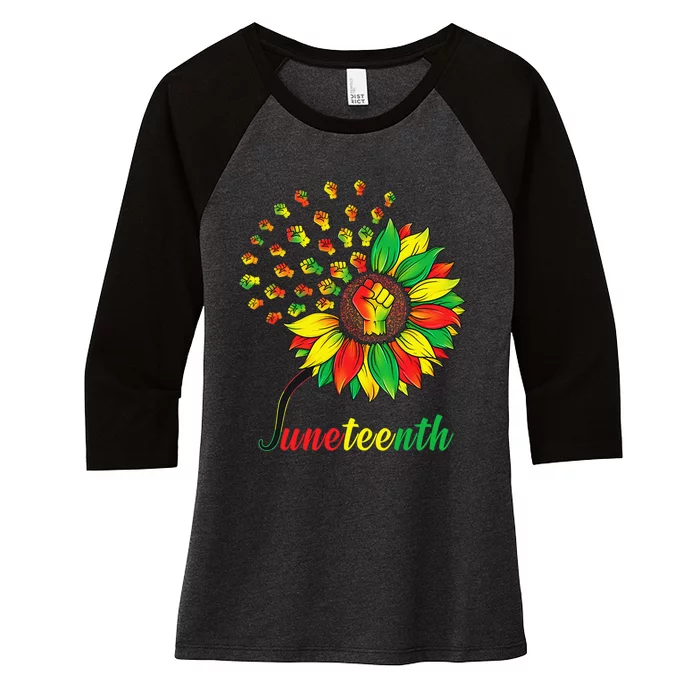 Cute Juneteenth Fist Sunflower Black African American Women's Tri-Blend 3/4-Sleeve Raglan Shirt