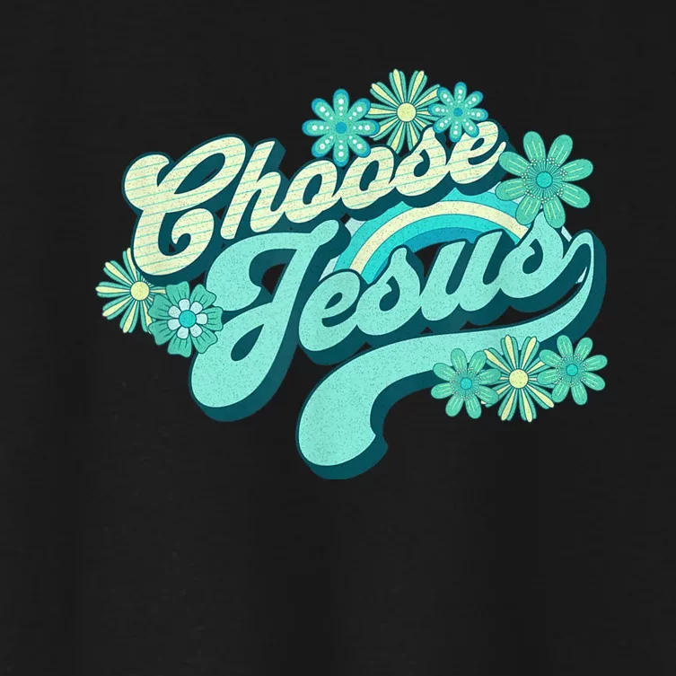 Choose Jesus Groovy Flowers Christian Retro Love Peace Cute Women's Crop Top Tee