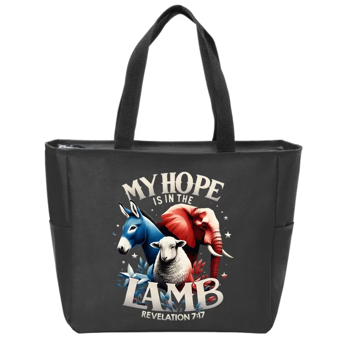 Christian Jesus God Elephant Donkey My Hope Is In The Lamb Zip Tote Bag