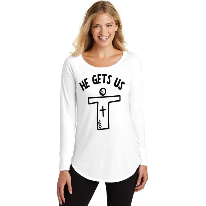 Christian JESUS HE GETS US Women's Perfect Tri Tunic Long Sleeve Shirt