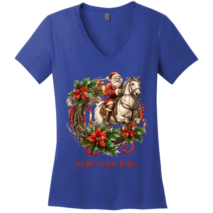 Christmas Jingle Horse Rodeo Winter Funny S Gift Women's V-Neck T-Shirt