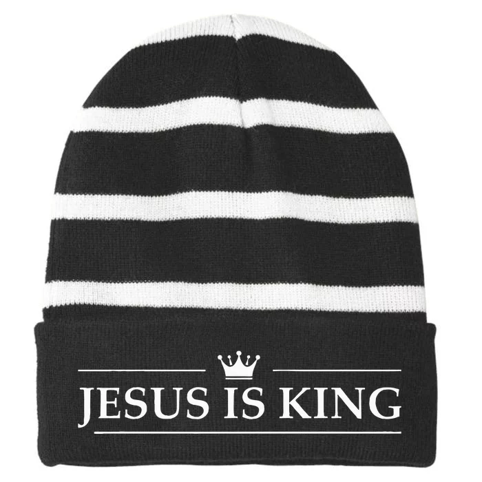 Christian Jesus Is King Design Crown Striped Beanie with Solid Band