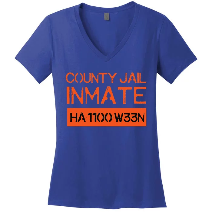 Country Jail Inmate Prison Costume Easy Halloween Gifts Women's V-Neck T-Shirt