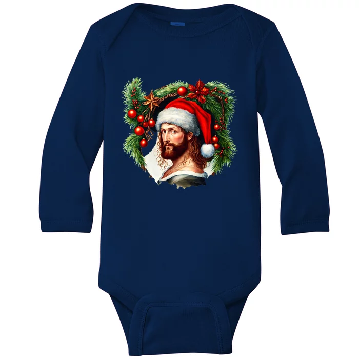 Christmas Jesus In Santa Hat Portrait Decorations Baby Long Sleeve Bodysuit