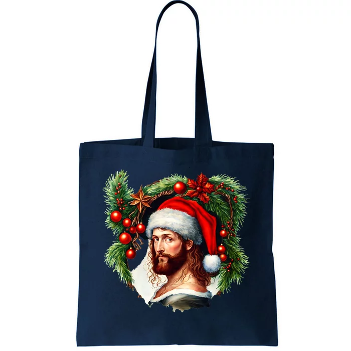 Christmas Jesus In Santa Hat Portrait Decorations Tote Bag