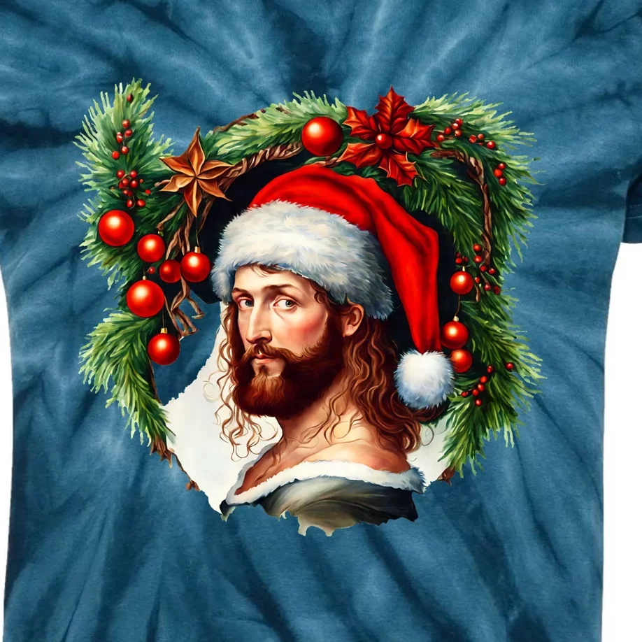 Christmas Jesus In Santa Hat Portrait Decorations Kids Tie-Dye T-Shirt