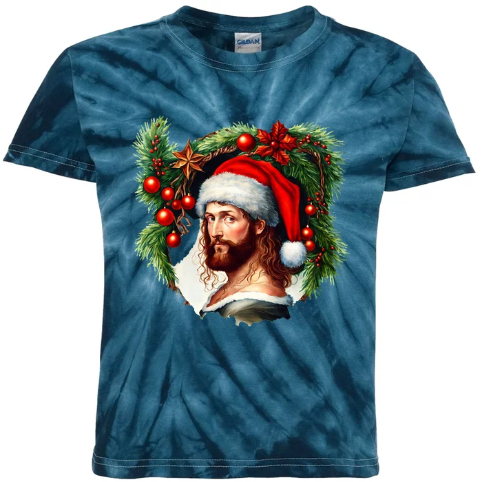 Christmas Jesus In Santa Hat Portrait Decorations Kids Tie-Dye T-Shirt