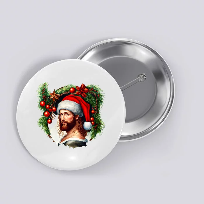 Christmas Jesus In Santa Hat Portrait Decorations Button