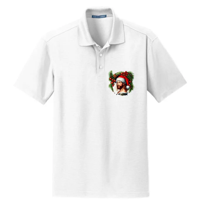 Christmas Jesus In Santa Hat Portrait Decorations Dry Zone Grid Performance Polo