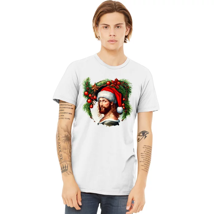 Christmas Jesus In Santa Hat Portrait Decorations Premium T-Shirt