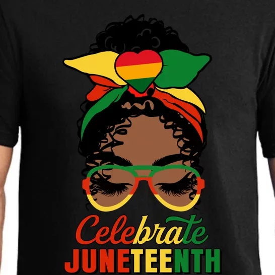 Celebrate Juneteenth Indepedence Day Black Messy Bun Gift Pajama Set