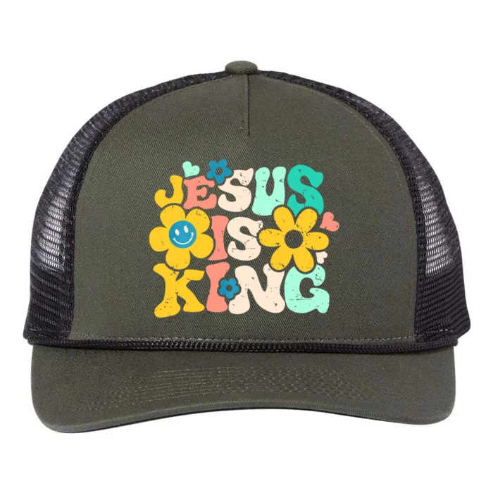 Christian Jesus Is King Aesthetic Groovy Retro Rope Trucker Hat Cap