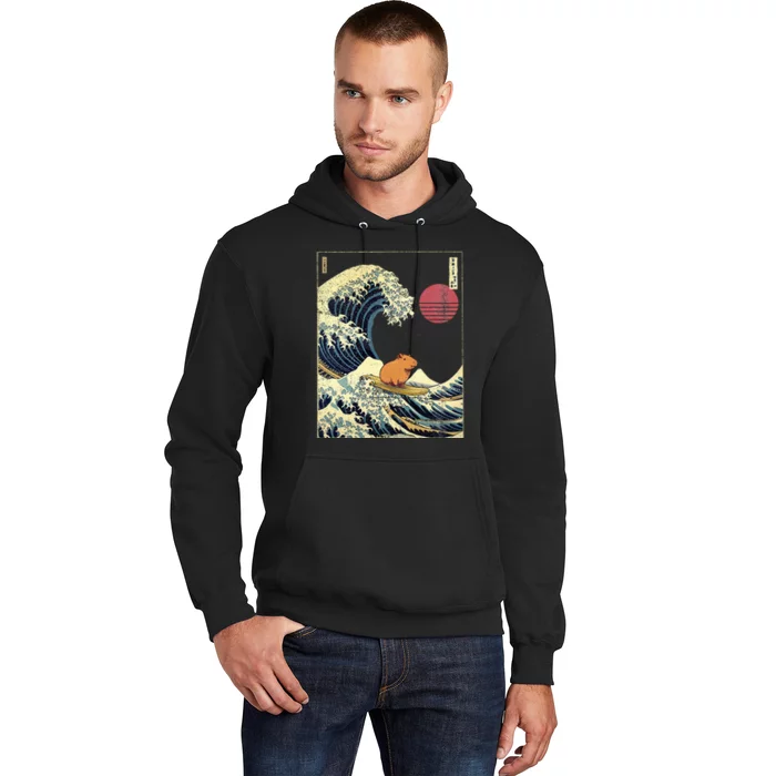 Capybara Japanese Kanagawa Wave Funny Surf Animal Hoodie