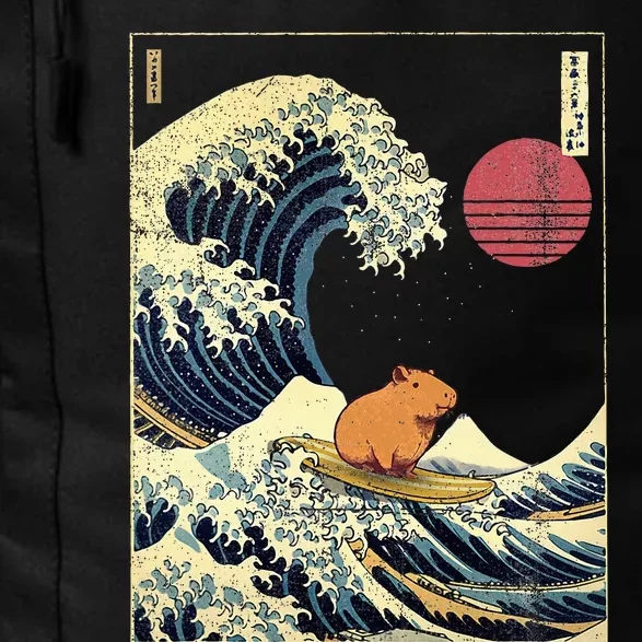 Capybara Japanese Kanagawa Wave Funny Surf Animal Daily Commute Backpack