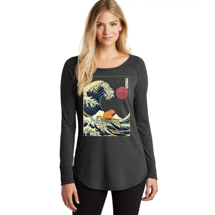 Capybara Japanese Kanagawa Wave Funny Surf Animal Women's Perfect Tri Tunic Long Sleeve Shirt