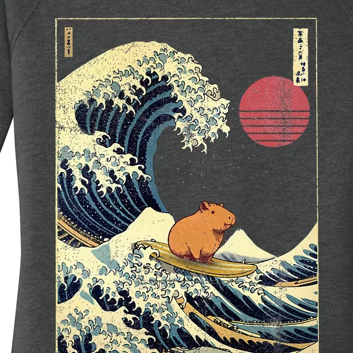 Capybara Japanese Kanagawa Wave Funny Surf Animal Women's Perfect Tri Tunic Long Sleeve Shirt