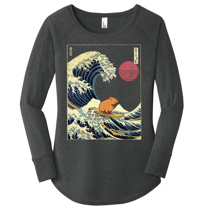 Capybara Japanese Kanagawa Wave Funny Surf Animal Women's Perfect Tri Tunic Long Sleeve Shirt