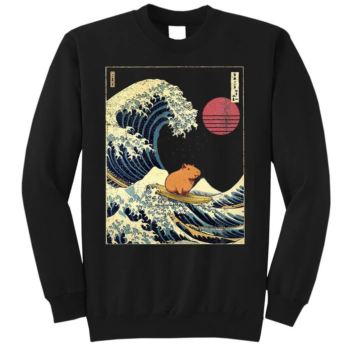 Capybara Japanese Kanagawa Wave Funny Surf Animal Tall Sweatshirt