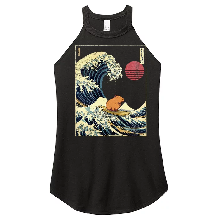 Capybara Japanese Kanagawa Wave Funny Surf Animal Women’s Perfect Tri Rocker Tank