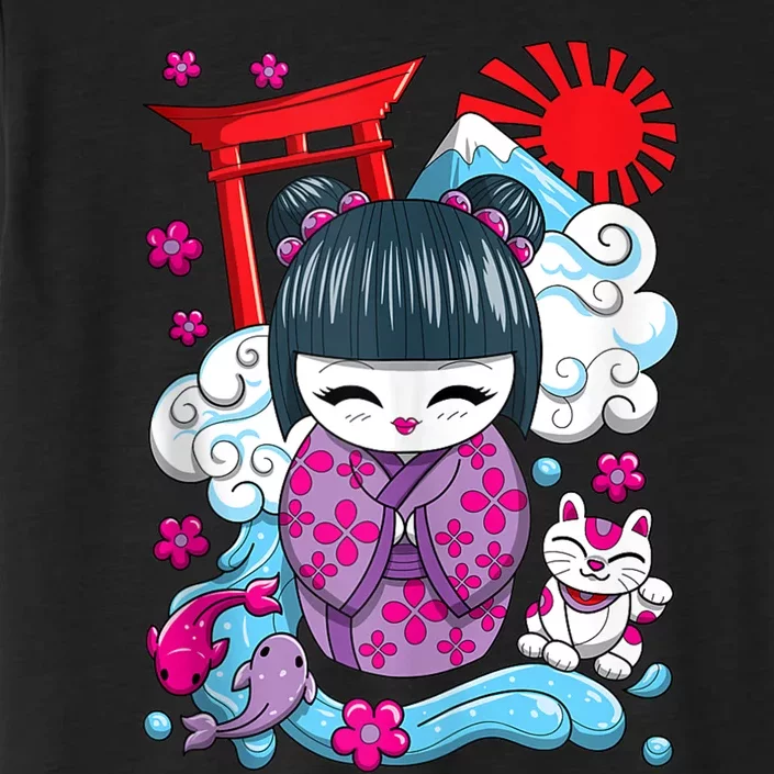 Cute Japanese Kawaii Kokeshi Doll Wave Lucky Cat Ank Op ChromaSoft Performance T-Shirt