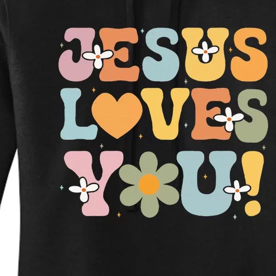 Cute Jesus Loves You Groovy Christian Women's Pullover Hoodie