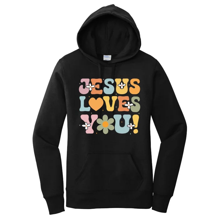 Cute Jesus Loves You Groovy Christian Women's Pullover Hoodie