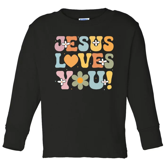 Cute Jesus Loves You Groovy Christian Toddler Long Sleeve Shirt