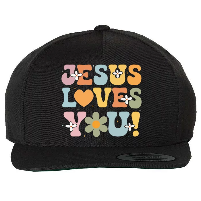 Cute Jesus Loves You Groovy Christian Wool Snapback Cap