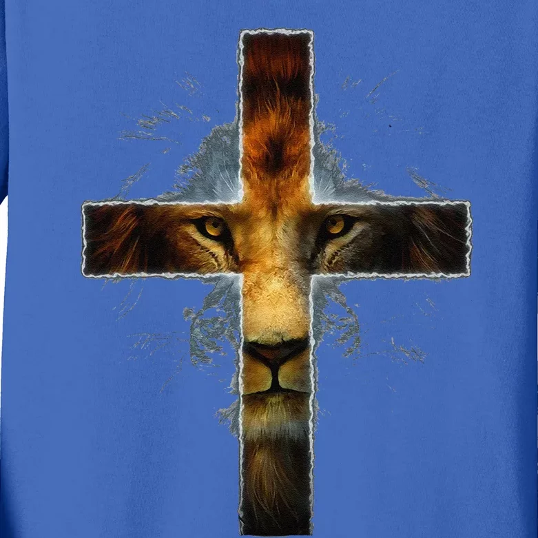 Christian Jesus Lion Of Tribe Judah Cross Gift For Kids Long Sleeve Shirt