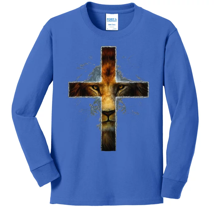 Christian Jesus Lion Of Tribe Judah Cross Gift For Kids Long Sleeve Shirt