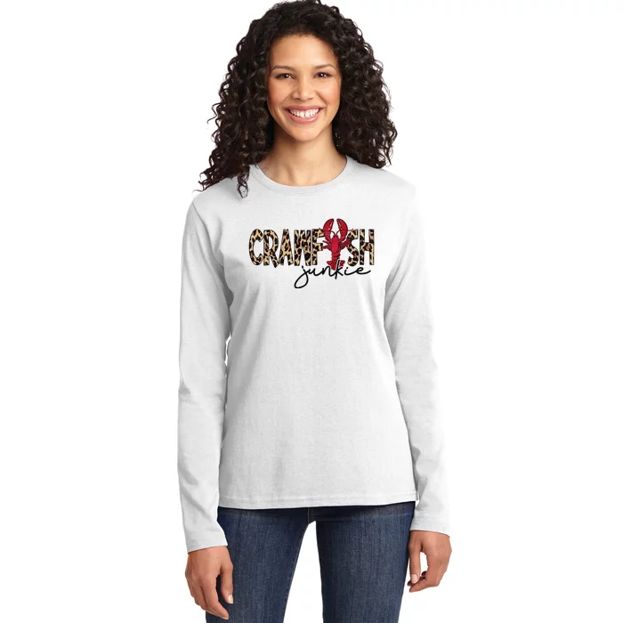 Crawfish Junkie Leopard Cheetah Crawfish Lover Ladies Long Sleeve Shirt