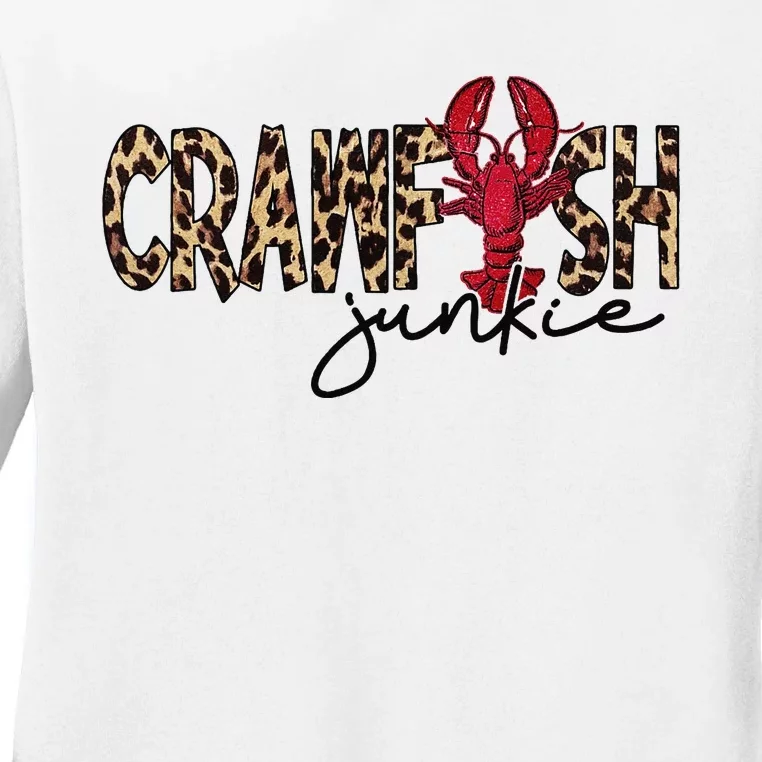 Crawfish Junkie Leopard Cheetah Crawfish Lover Ladies Long Sleeve Shirt