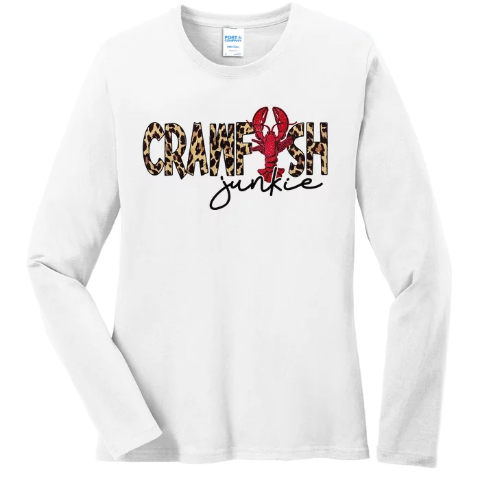 Crawfish Junkie Leopard Cheetah Crawfish Lover Ladies Long Sleeve Shirt