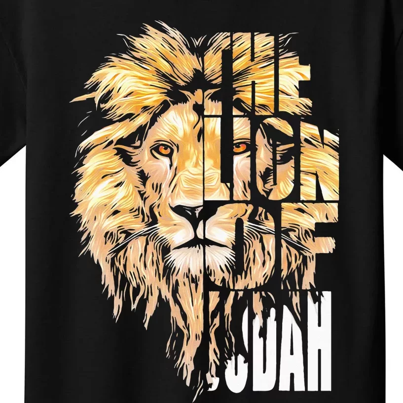 Christian Jesus Lion of Tribe Judah Cross Kids T-Shirt