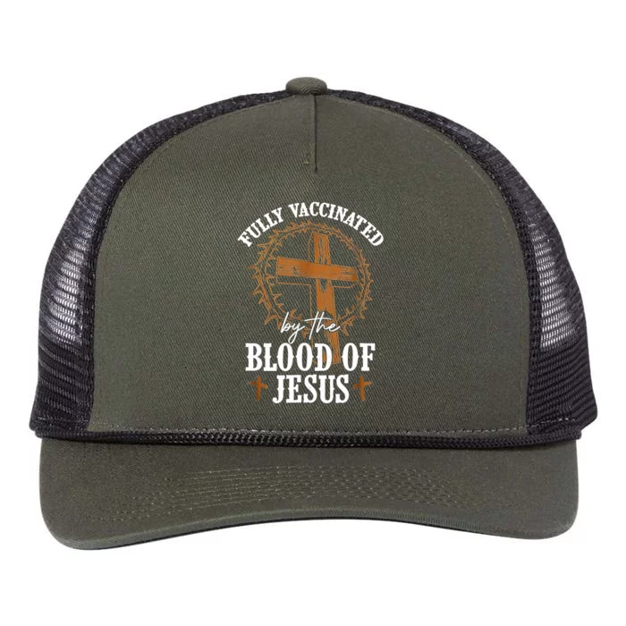 Christian Jesus Lover Fully Vaccinated By The Blood Of Jesus Retro Rope Trucker Hat Cap