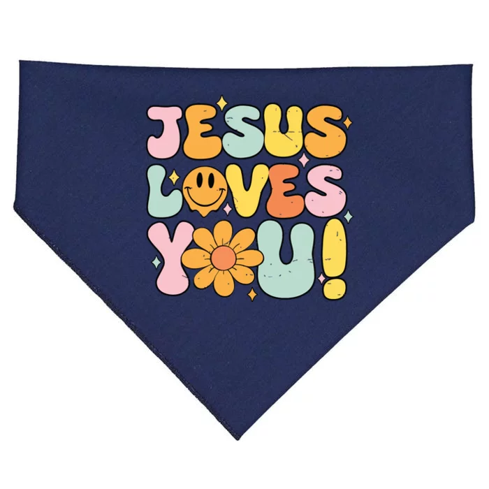 Christian Jesus Loves You Groovy Cute Vintage Vintage USA-Made Doggie Bandana