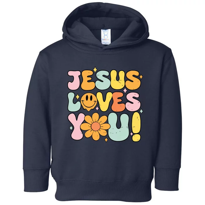 Christian Jesus Loves You Groovy Cute Vintage Vintage Toddler Hoodie