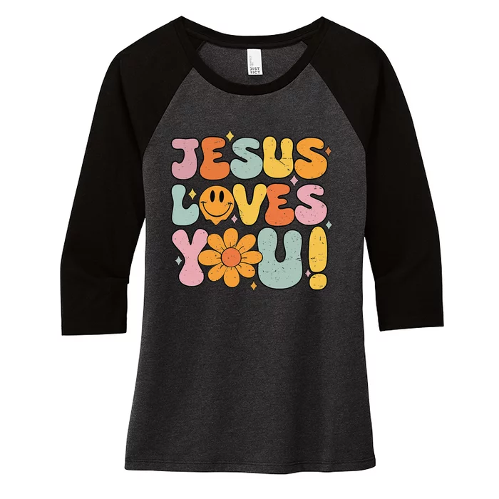 Christian Jesus Loves You Religious Women's Tri-Blend 3/4-Sleeve Raglan Shirt