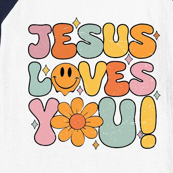 Christian Jesus Loves You Groovy Girl Women Gift Baseball Sleeve Shirt