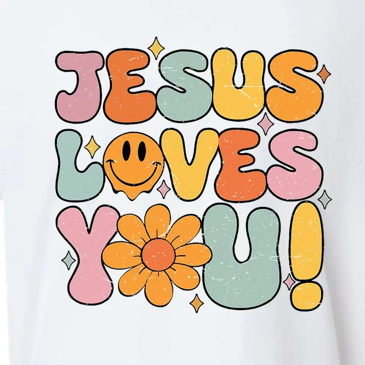 Christian Jesus Loves You Groovy Girl Women Gift Sueded Cloud Jersey T-Shirt