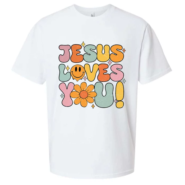 Christian Jesus Loves You Groovy Girl Women Gift Sueded Cloud Jersey T-Shirt