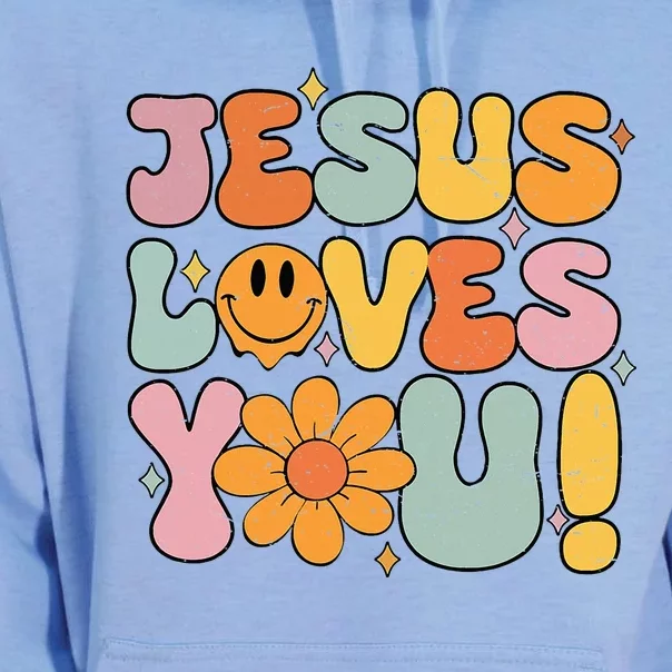 Christian Jesus Loves You Groovy Girl Women Gift Unisex Surf Hoodie