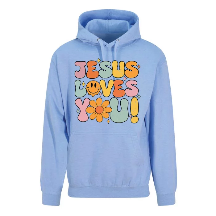 Christian Jesus Loves You Groovy Girl Women Gift Unisex Surf Hoodie